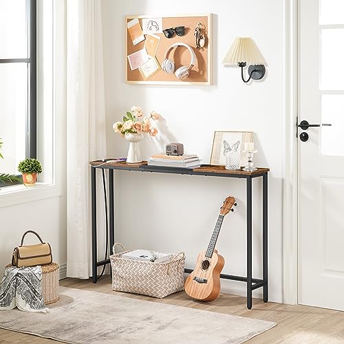 Narrow Console Table with Power Outlets, 45-Inch Slim Sofa Table