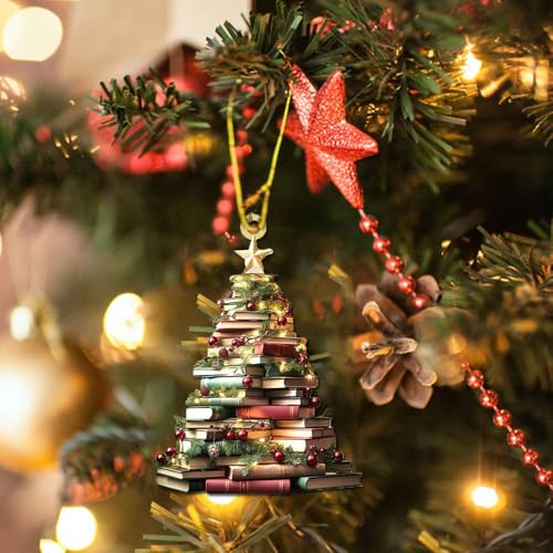 Star Christmas Book Tree Ornament - Acrylic Book Lover Decoration for Holiday Tree