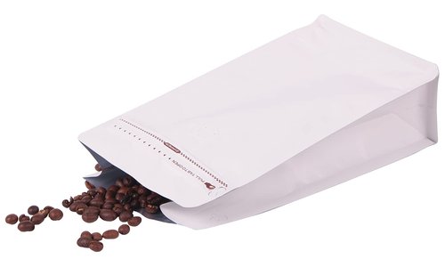 REMTAP Coffee Bags with Valve(50pcs,8oz) White High Barrier Aluminumed Foil Flat Bottom Standing Coffee Beans Storage Bags,Reusable Heat Sealable Side Zipper Pouches for Home or Store