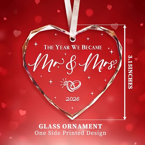 Mr and Mrs Heart Glass Ornament - Newlywed Wedding Gift for Couples