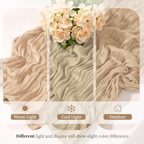 QMDBUI 12 Pack Beige Cheesecloth Table Runners 17 x 108 Inch for Wedding & Party