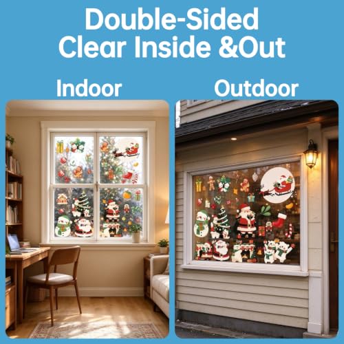 Dream Loom Christmas Window Clings - 9 Sheets Colorful Static Stickers for Glass Surfaces