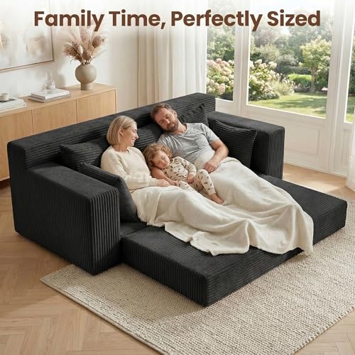 70-Inch 3-in-1 Convertible Sofa Bed, Corduroy Sleeper Couch with 5 Pillows