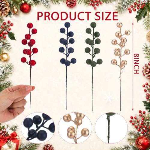 Artificial Christmas Berry Stems – 8 Inch Holiday Faux Berries Pack of 18