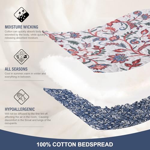 Oversized King Bedspread Set - 100% Cotton Reversible Floral Quilt (3 Pcs)