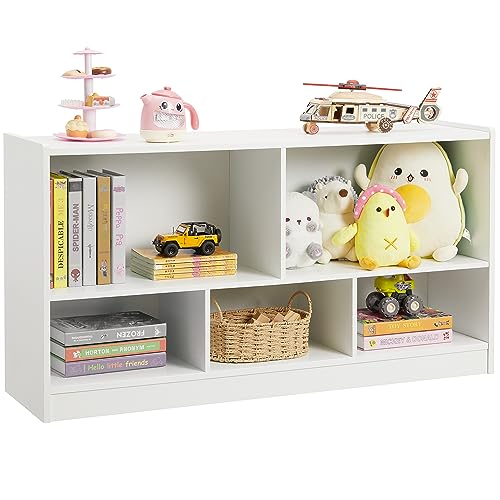 5-Section Kids Toy Storage Organizer and Wooden Bookshelf for Playroom