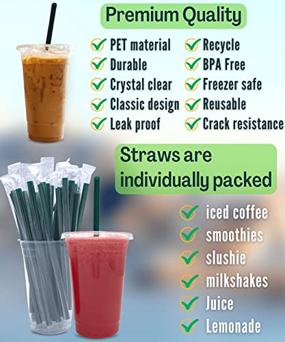 20 oz Clear Plastic Cups with Lids and Straws - 25 Pack Cold Drink Cups
