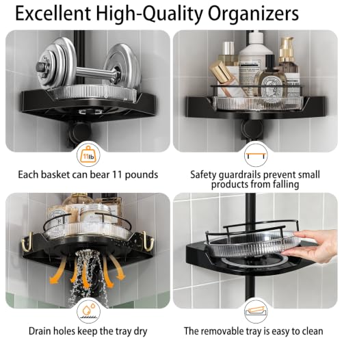 360° Rotating Corner Shower Caddy Tension Pole Organizer Black 4-Tier
