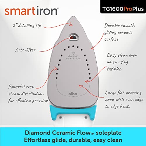 Oliso ProPlus Auto-Lift Steam Iron Turquoise 1800W for Sewing & Quilting