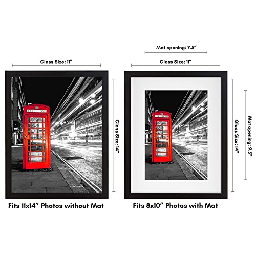 11x14 Black Picture Frame with Mat & Shatter-Resistant Glass for Wall Display