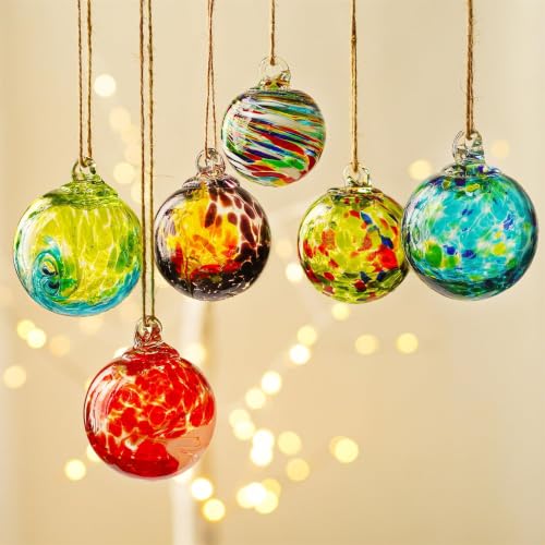 6-Piece Hand-Blown Glass Hanging Ornament Balls, 2.4-Inch Gazing Balls