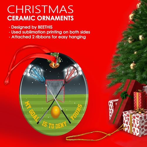 Lacrosse Goalie Ornament 2024 - My Goal Is To Deny Yours, Ceramic Christmas Decoration
