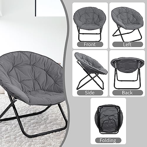 Folding Faux Fur Saucer Chair - Portable Soft Moon Chair for Bedroom