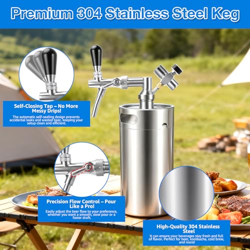128oz Stainless Steel Mini Keg Growler with Adjustable Tap System