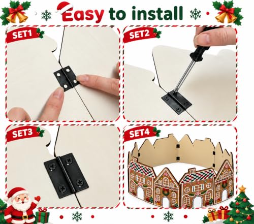 Christmas Tree Collar Gingerbread House – Brown Wooden Base Cover for Tree