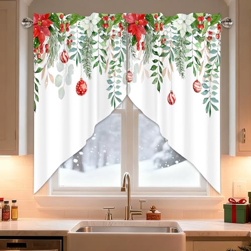 AYTTBIS Christmas Green Leaves Swag Valances for Windows 36x36 in - Pack of 2