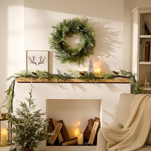 DecorbyHannah 24" Woodland Norfolk Pine Christmas Wreath with Lights - Seasonal Holiday Decor
