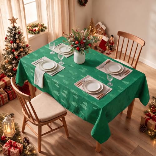 Horaldaily Green Jacquard Christmas Tree Tablecloth 60x60in Square
