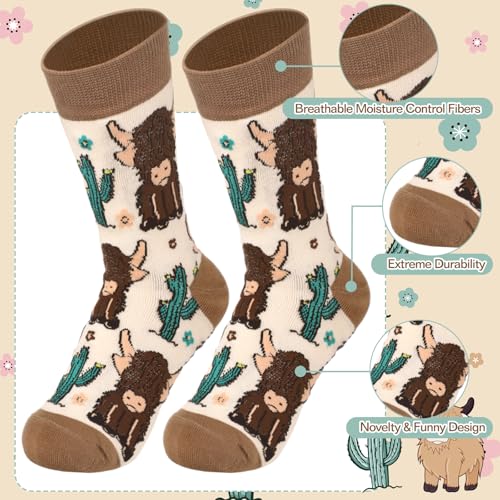 Skylety Highland Cow Gift Set – Highland Cow Glass Cup, Makeup Bag & Socks (Variation: Highland Cow) for Women