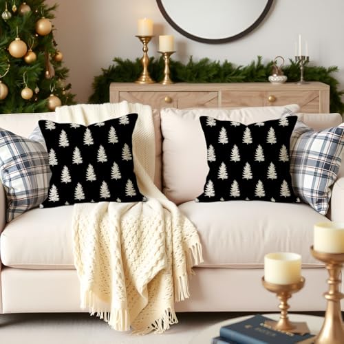 PANDICORN 18x18 Christmas Pillow Covers Set of 2 – Black Farmhouse Holiday Decor