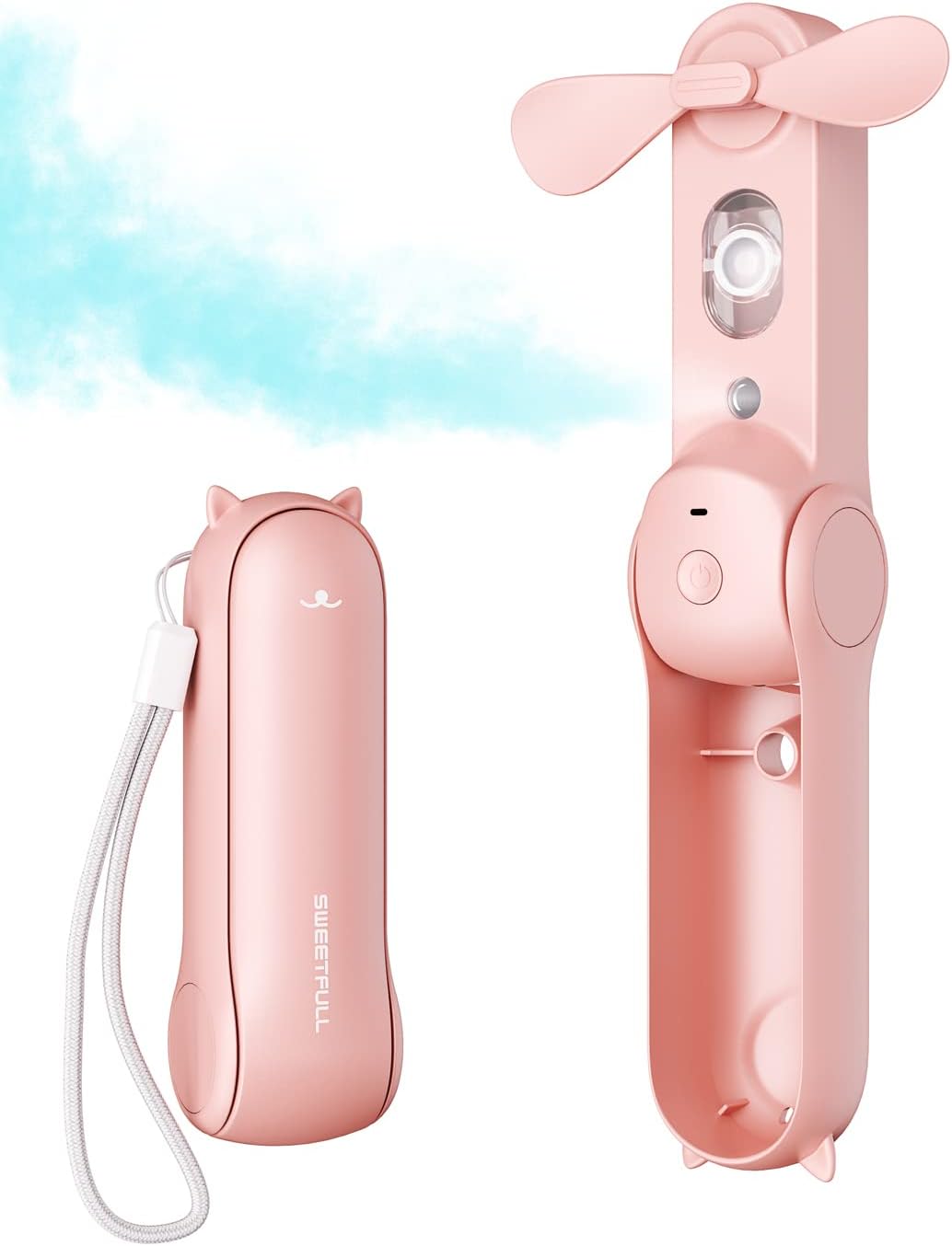 Sweetfull Portable Misting Fan - Handheld Rechargeable Mini Spray Fan for Travel & Outdoors | Pink
