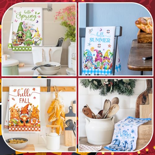 FuWeave Bright Gnome Seasonal Kitchen Towels Set - 12 Pieces Holiday Decor