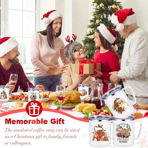 Umigy Nostalgic 12-Pack Christmas Coffee Mugs 17oz with Lids & Straws