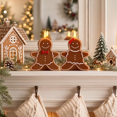 2 Pcs Christmas Gingerbread Flameless Candles Real Wax Holiday Decor