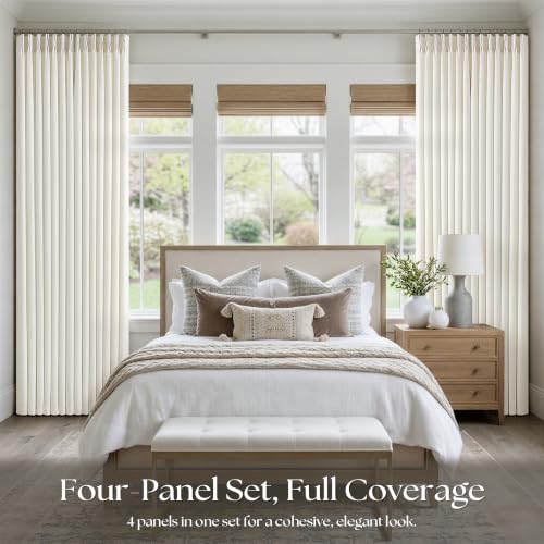Natural Linen Pinch Pleated Semi Sheer Curtains, 90-Inch Length, 4-Panel Set