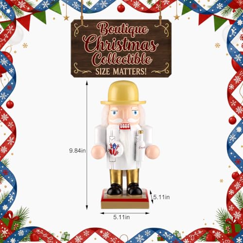 Puerto Rican Style Christmas Nutcracker Figurine - White & Gold Collectible Decor