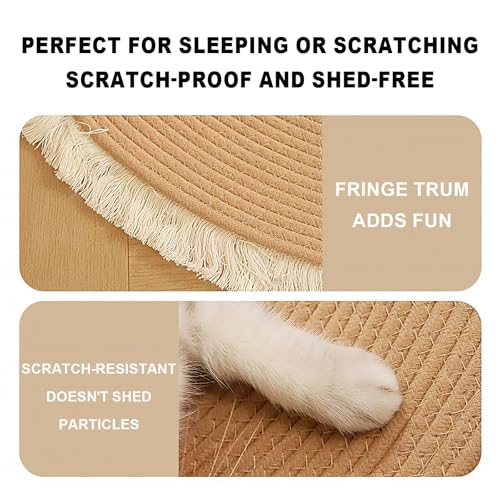 Round Woven Cotton Rope Area Rug for Cats - Washable Vintage Tassel Rug