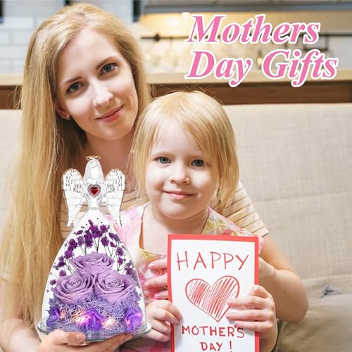 Tiaronics Light Purple Preserved Rose Angel Figurine for Mother's Day Gift - Real Forever Flower