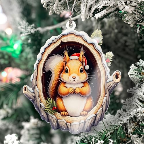 Woodland Squirrel Christmas Ornament - Handmade Holiday Tree Decor - RUSATEN