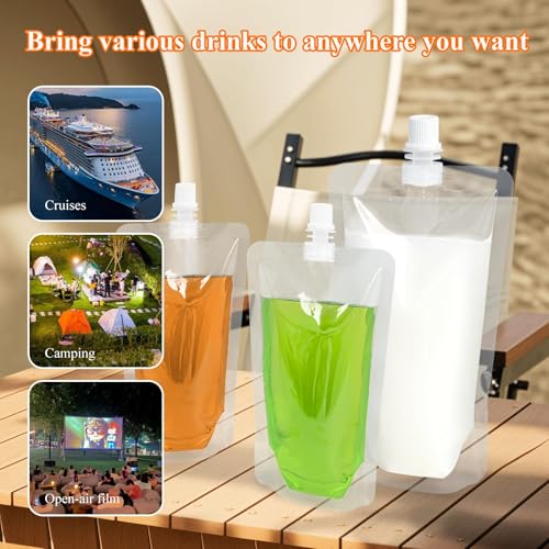 30PCS Reusable Plastic Flasks with Funnel, 8 & 16oz Leak-Proof Drink Pouches for Travel & Outdoor Activities