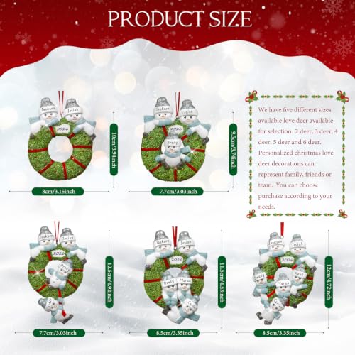 Personalized Wreath Snowman Family of 6 Christmas Ornament 2026 - YXFEIR