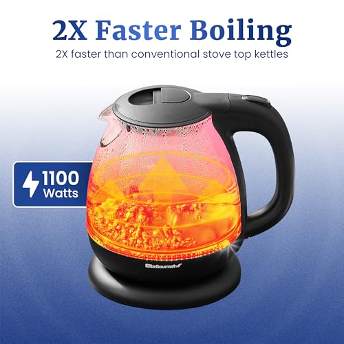 1.0L Electric Glass Kettle with Blue LED, Cordless Base & Auto Shut-Off