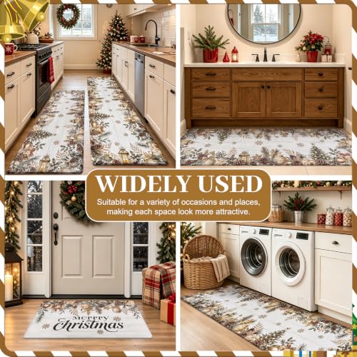 AtawLege Merry Christmas Kitchen Rug Set 2 Piece - 17x29 + 17x47 anti-fatigue mats