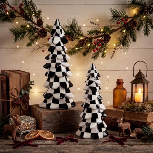 SiliFine Resin Checkered Christmas Tree Figurines - Pine, 2-Piece Set