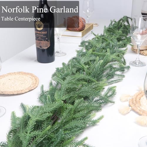 TISEMENT Norfolk Pine Garland 6ft with 10ft Light String – Premium Indoor/Outdoor Greenery