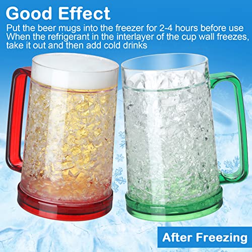 16 oz Freezer Beer Mugs with Gel, Double Wall Insulated Plastic Cups (6 Pack)