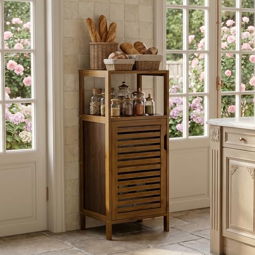 4-Tier Bamboo Bathroom Floor Cabinet - Slim Free Standing Storage Organizer