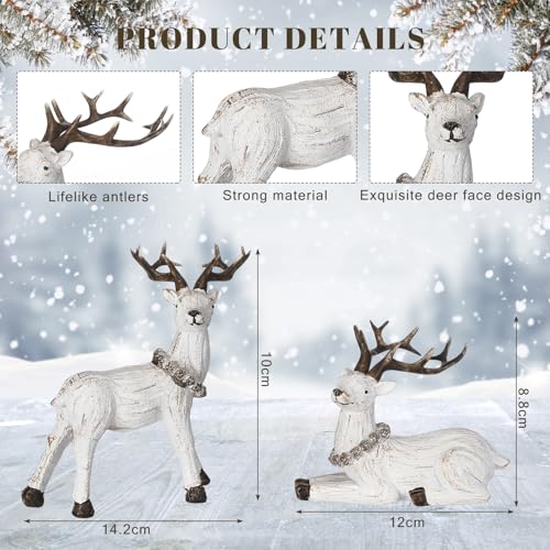 Wesiti 4-Pack Christmas Ceramic Reindeer Figurines for Holiday Decor, White Scandi Style