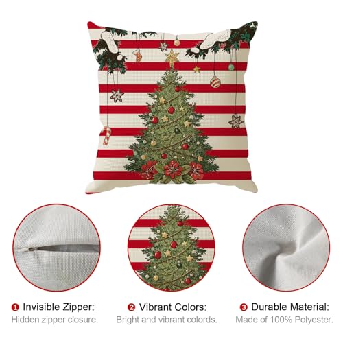 Christmas Pillow Covers Let it Snow Christmas Trees Socks Snowman Throw Pillow Cases Set of 4 Xmas Winter Decorations for Farmhouse Home Sofa Couch Cushion Cover Holiday Decor 18x18 Inch