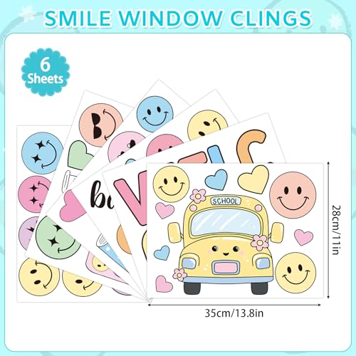 6 Sheets Pastel Smile Face Window Clings for Classroom Decor