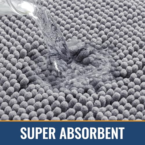 Arotive Shaggy Chenille Bathroom Rug 30x20 Grey Absorbent Bath Mat