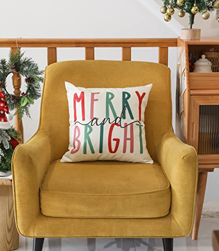 NEWLIGHTURE 18x18 Inch Throw Pillow Covers Set of 4 Christmas Holly Jolly Colorful