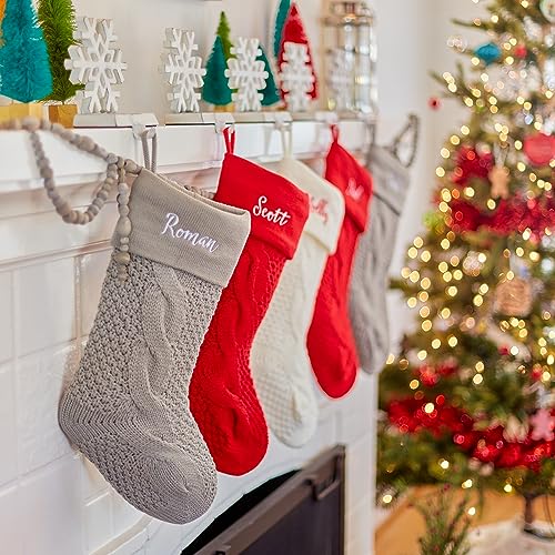 Personalized Cable Knit Christmas Stocking - 21-Inch Custom Embroidered