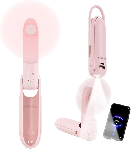 Digibond Portable Handheld Fan - 3000mAh USB Rechargeable, Lightweight & Foldable Travel Essential | Pink