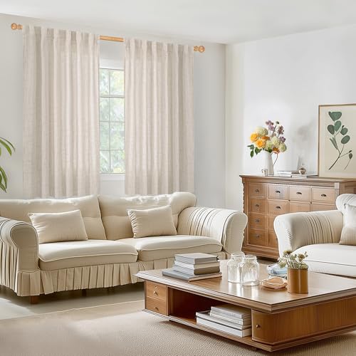 Semi-Sheer Linen Curtains Set of 2, 52 x 63 Inch, Light Filtering Drapes
