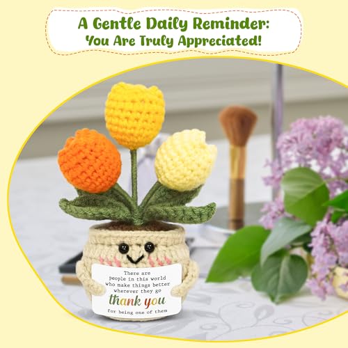 Handmade Crochet Tulip Thank You Gift - Emotional Support Desk Decor